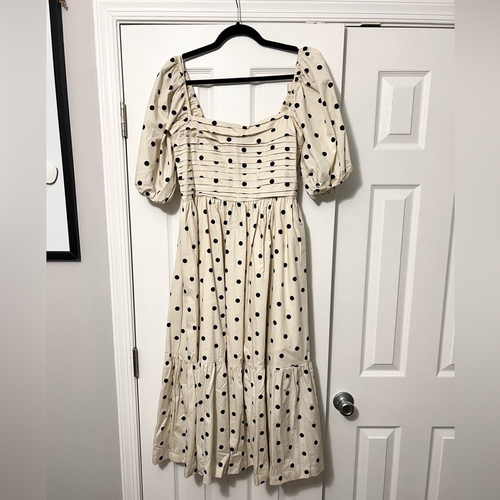 Abercrombie & Fitch Cream Polka Dot Midi Dress - Picture 3 of 4